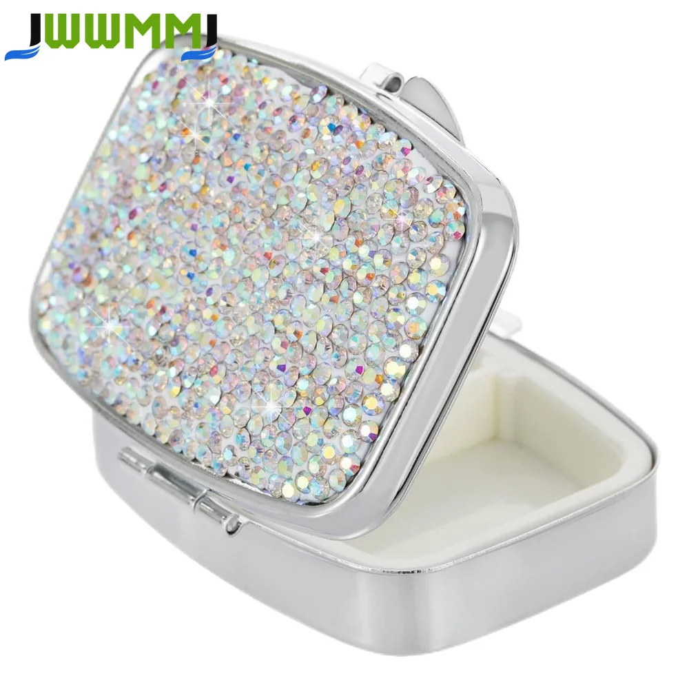 Glitzernde Pillendose, Tragbarer 2-Fächer Täglicher Pillenorganizer, Kleine Reise-Pillenbox, Medizin- und Vitamin-Pillenbehälter