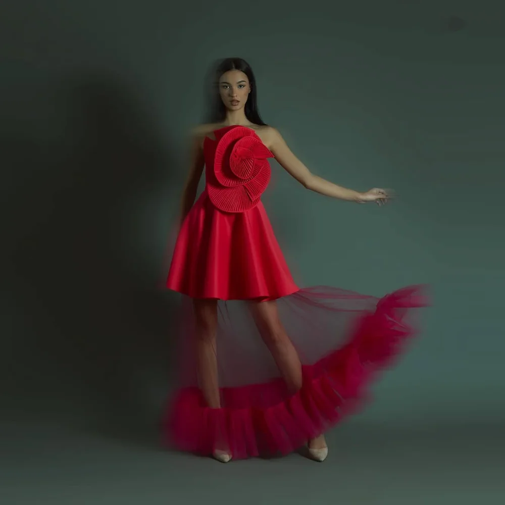 시크한 푸시아 롱 맥시 드레스, 파티용 맞춤 제작 플로럴 프롬 가운, 플리츠 시어 러쉬 오프숄더 A라인 정장 파티 드레스