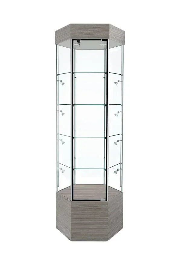 رائجة البيع علبة عرض زجاجية ذات 6 جوانب للتسوق رخيصة وجميلة