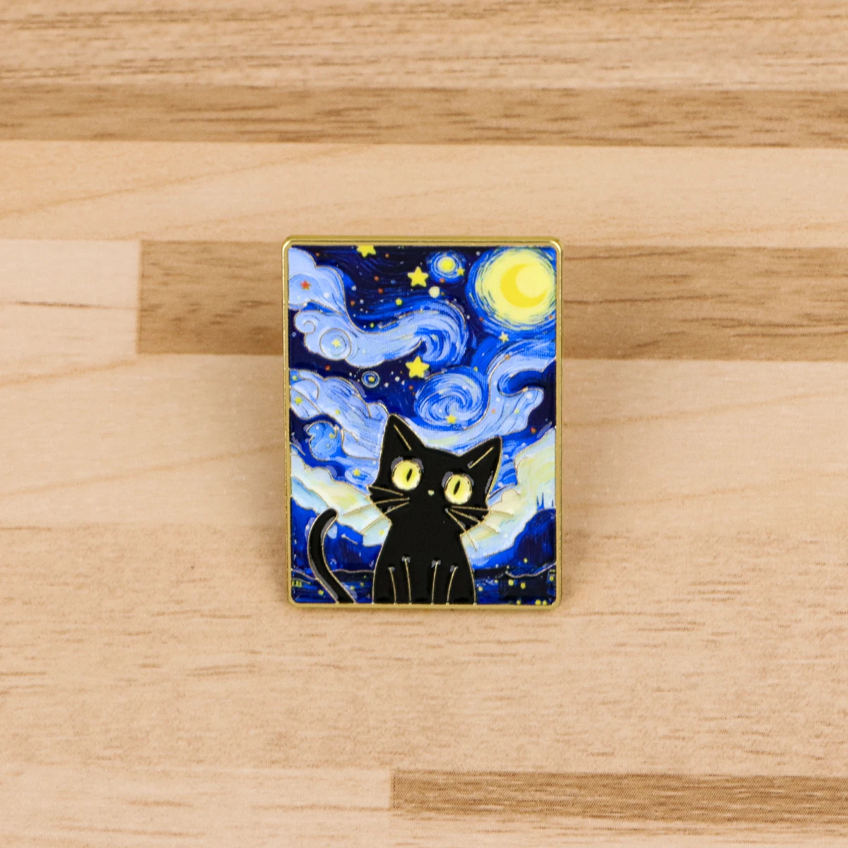 Starry Night by Van Gogh Blank Cat Enamel Pins Cute Animals Brooch Lapel Pin Badge on Clothing Accessories Fashion Jewelry Gifts - view 2