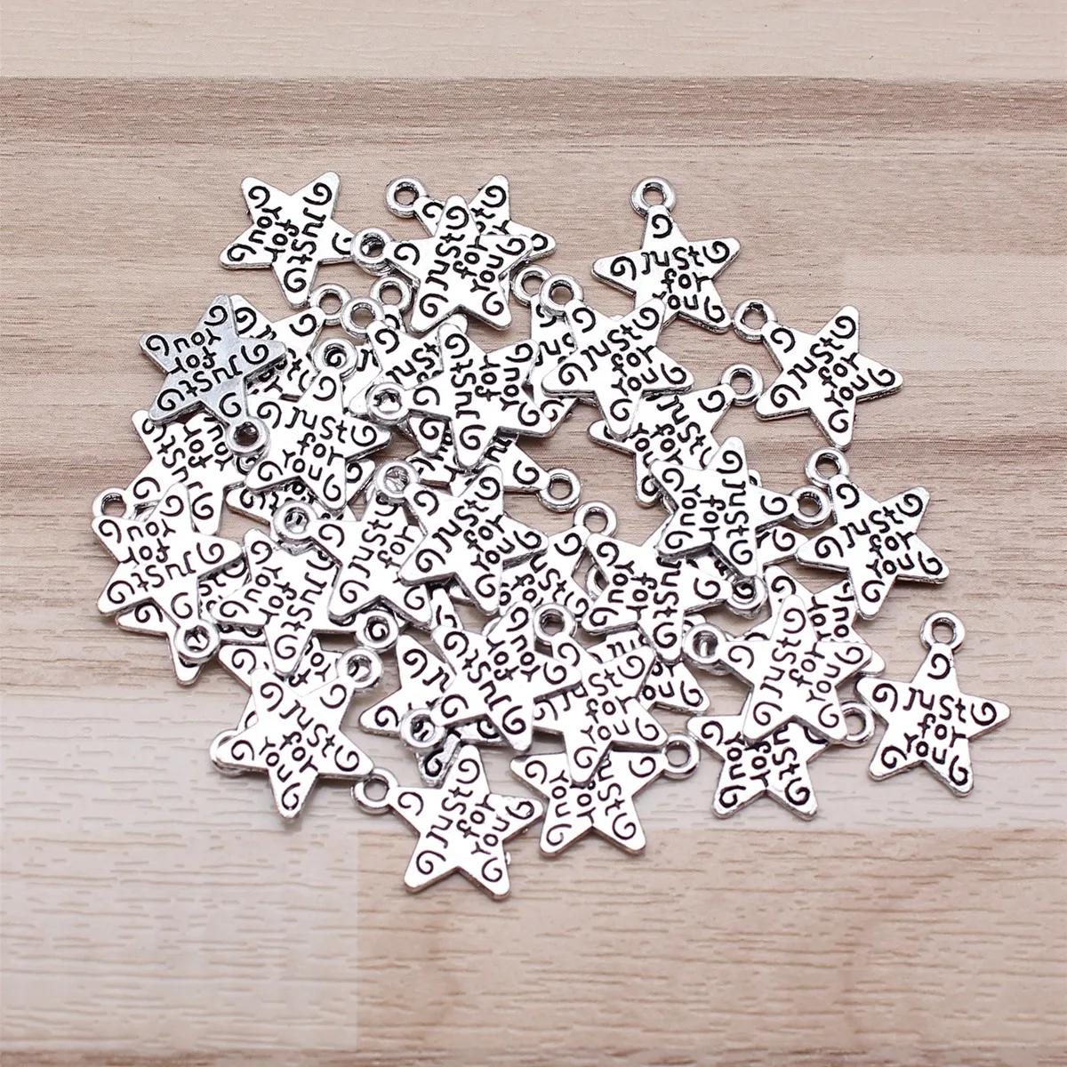 IFOCUS 40pcs/Lot Just For You Star Charms For DIY Jewelry Making Zinc Alloy 14x12mm/0.55x0.47inch