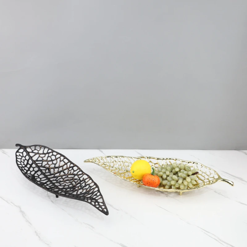 Metal Tray Hollowed-out Golden Lotus Leaf Fruit Platter Desktop Storage Container Folded Storage Trays Jewelry Dish