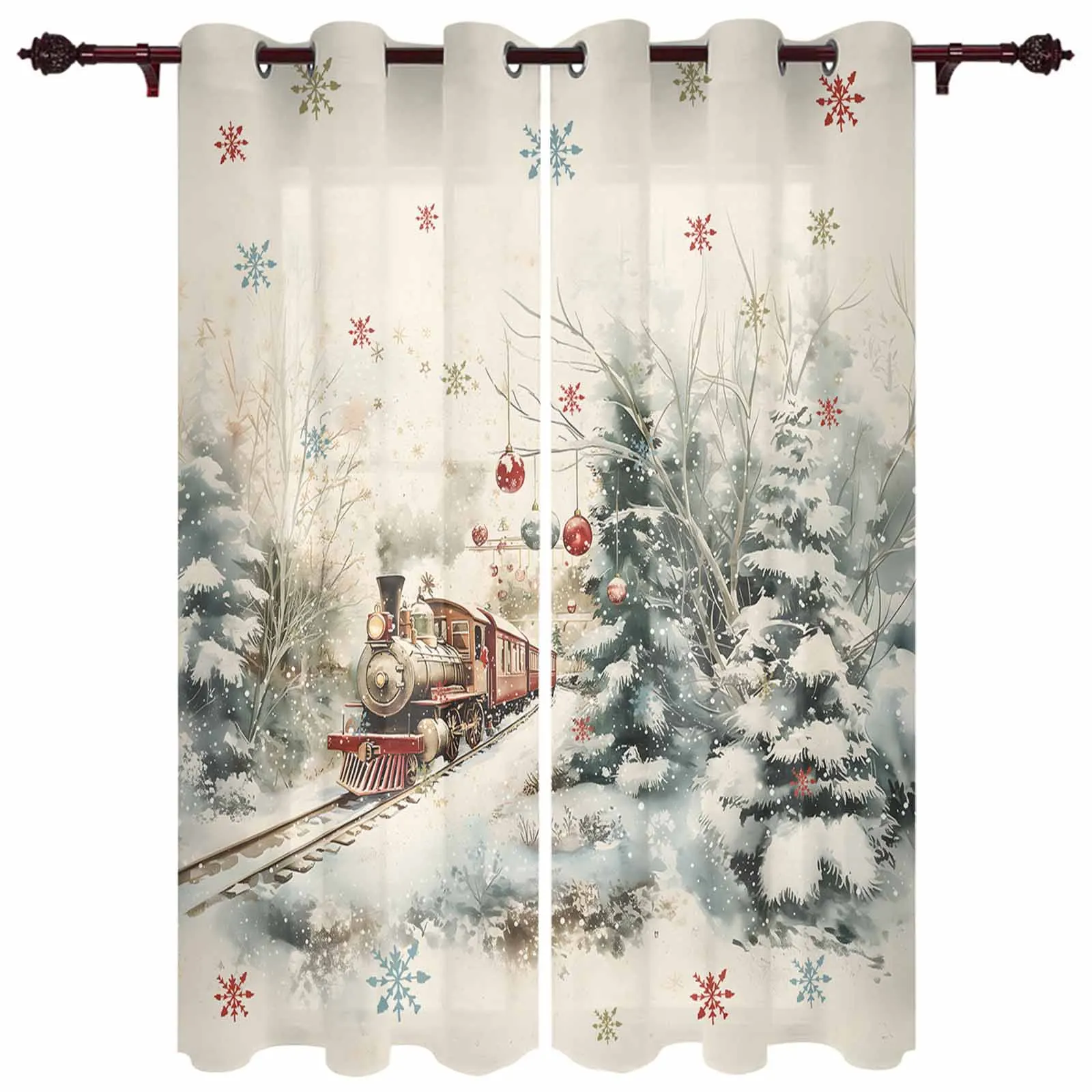 Christmas Train Forest Snow Scene Windows Curtains Living Room Luxury Decor Christmas Curtains Bedroom Kitchen Window Drapes