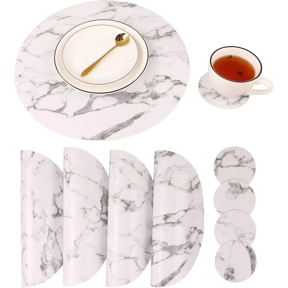 

Мраморные круглые салфетки и подставки, водонепроницаемые коврики для стола из искусственной кожи, легко протираемые для круглого стола на кухне