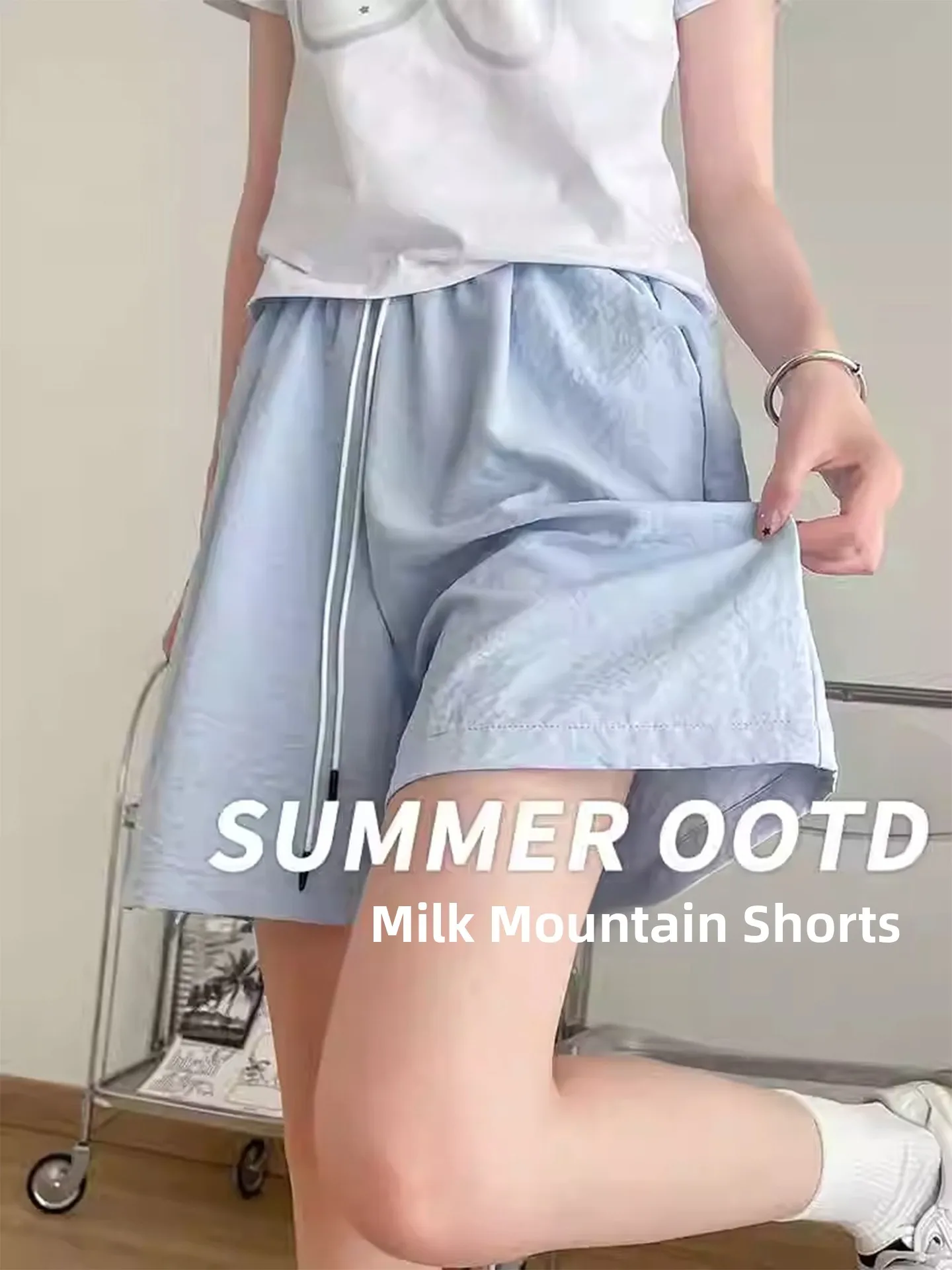 

plus Size Ice Silk Sembach High Waist Wide Leg Short Pants Women's Summer Sports Five-Quarter Length Casual Trousers