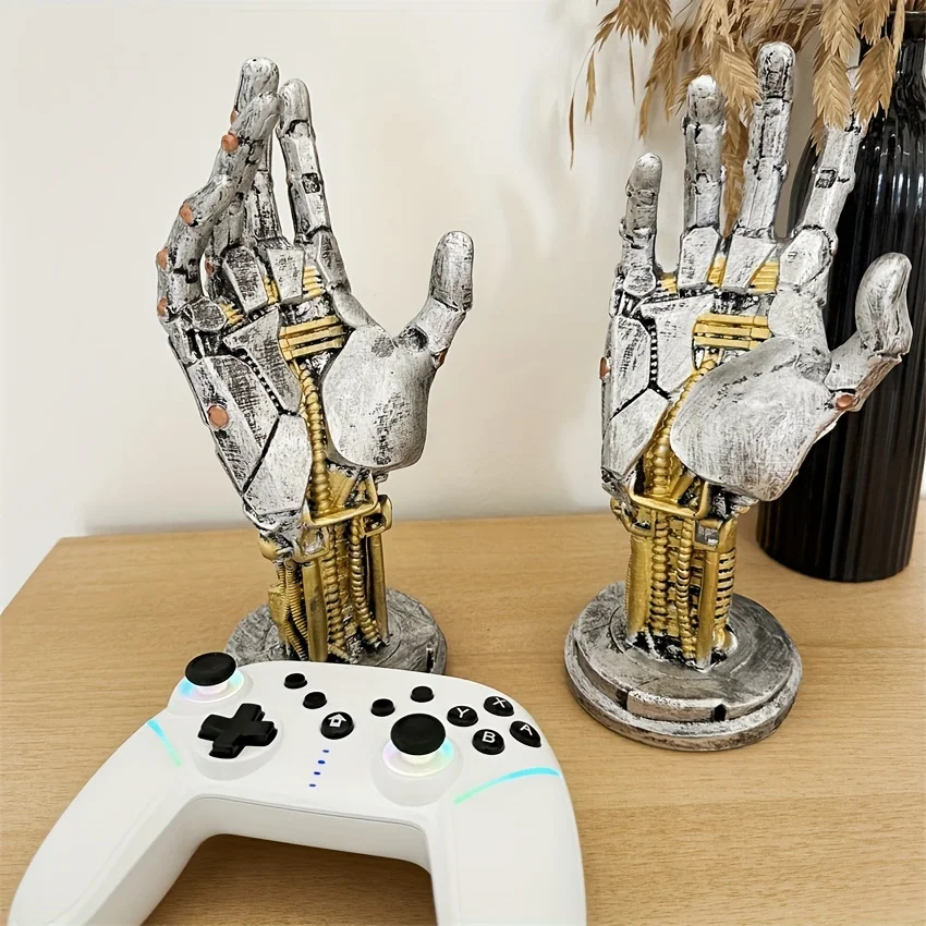 Cyberpunk Robotic Hand Ornament Gamepad Holder Ring String Desktop Holder Photo Prop Home Decoration 1pc