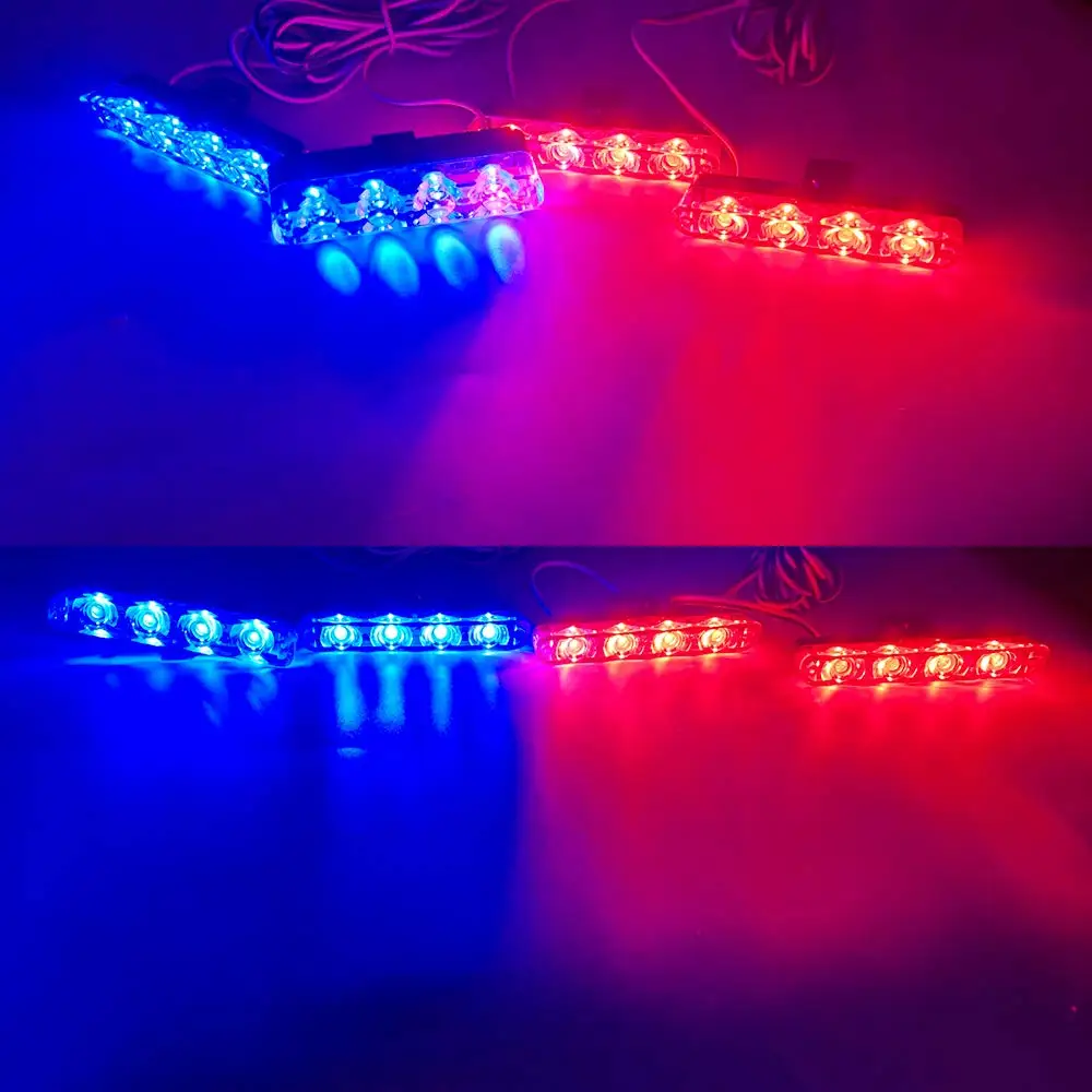 4 In 1 Red Blue Emergency Strobe Lights Police Lights 12V With Wireless Remote Control Flash Grille Light for Cars Truck Van SUV