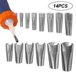 Aplicador de boquilla de calafateo de acero inoxidable, 14 piezas, herramienta de acabado, sellador de pegamento, pistola de silicona, boquilla de calafateo, mejora del hogar