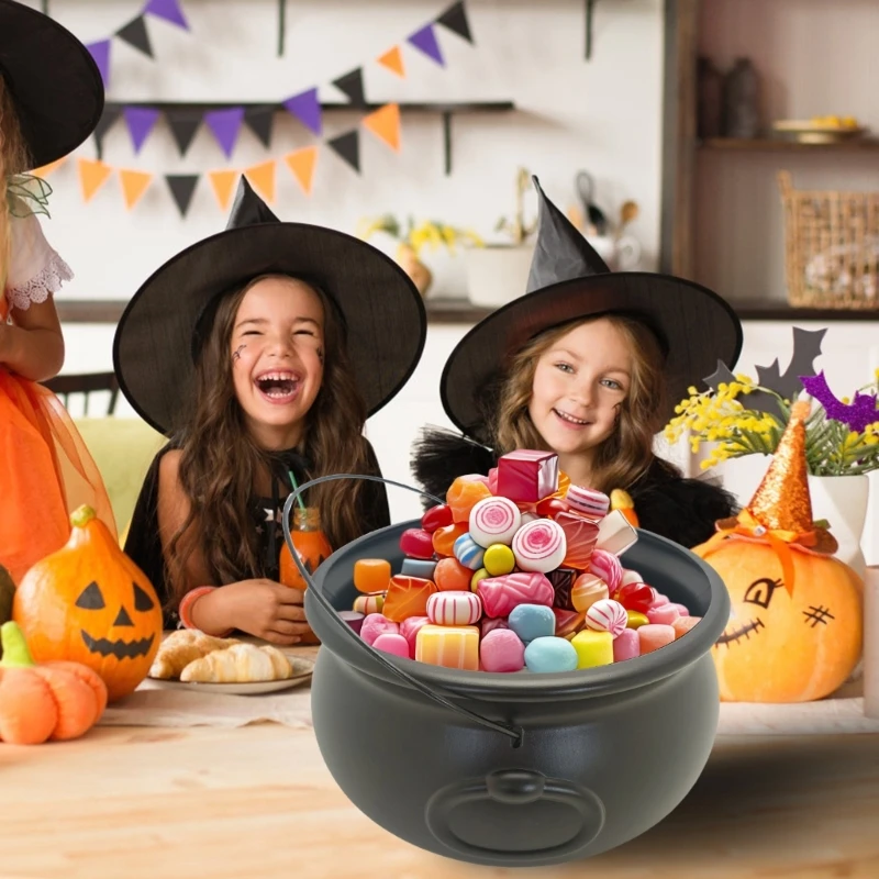 Large 12Inch Black Cauldron Kettle Bucket Witches Sweets Candy Bowl for Halloween Trick or Treating Party Dropshipping