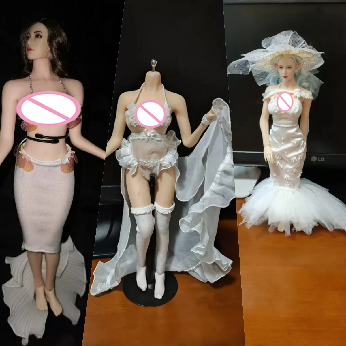 【Only Clothes】1/6 Scale Female Soldier Handmade Halter Sheer Skirt Bodycon Skirt Mermaid Wedding Dress Fit 12''Action Body Toys