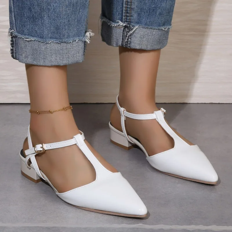 

Patent Leather Pointed Toe Wrapped Toe Sandals Women 2026 New French Buckle Strap Single Shoes