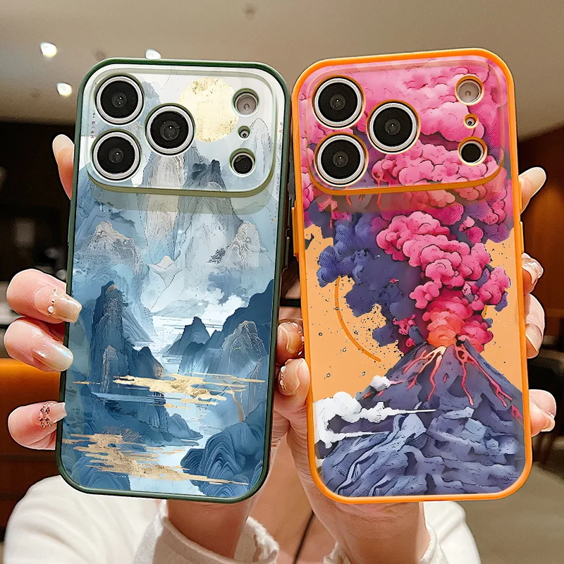 Magnetic Mountain Landscape Pattern Phone Case For iPhone 17 ProMax 16 15 14 13 Pro Max For Magsafe Wireless Charge Hard Cover