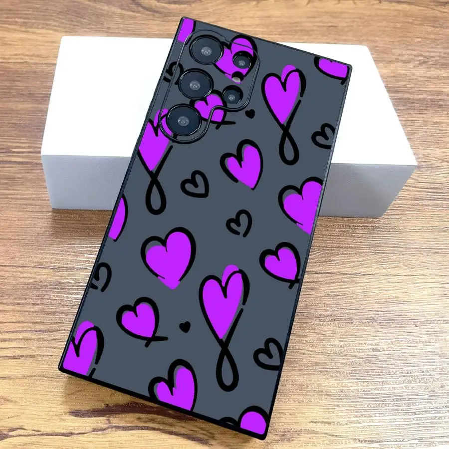 삼성 갤럭시 S25 엣지 S20 S21 FE S24 플러스 S23 울트라 블랙 소프트 폰 케이스 아름다운 사랑 하트