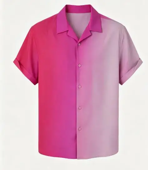 Ombre Magenta Gradient Shirt Men Cuffed Short Sleeve Lightweight Breathable Hawaii Daily Wear view 2