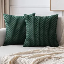 Green Corduroy Pillow Covers Super Soft Boho Striped Pillow Covers Textured Throw Pillow for Couch Cushion Livingroom 18x18 Inch