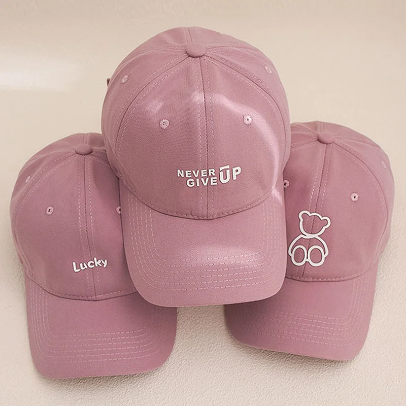 New Pink Sweet Cute Women\'s Fashion Autumn Winter Versatile Baseball Cap Embroidered Patch Sanded Outdoor Warm Deep Cap