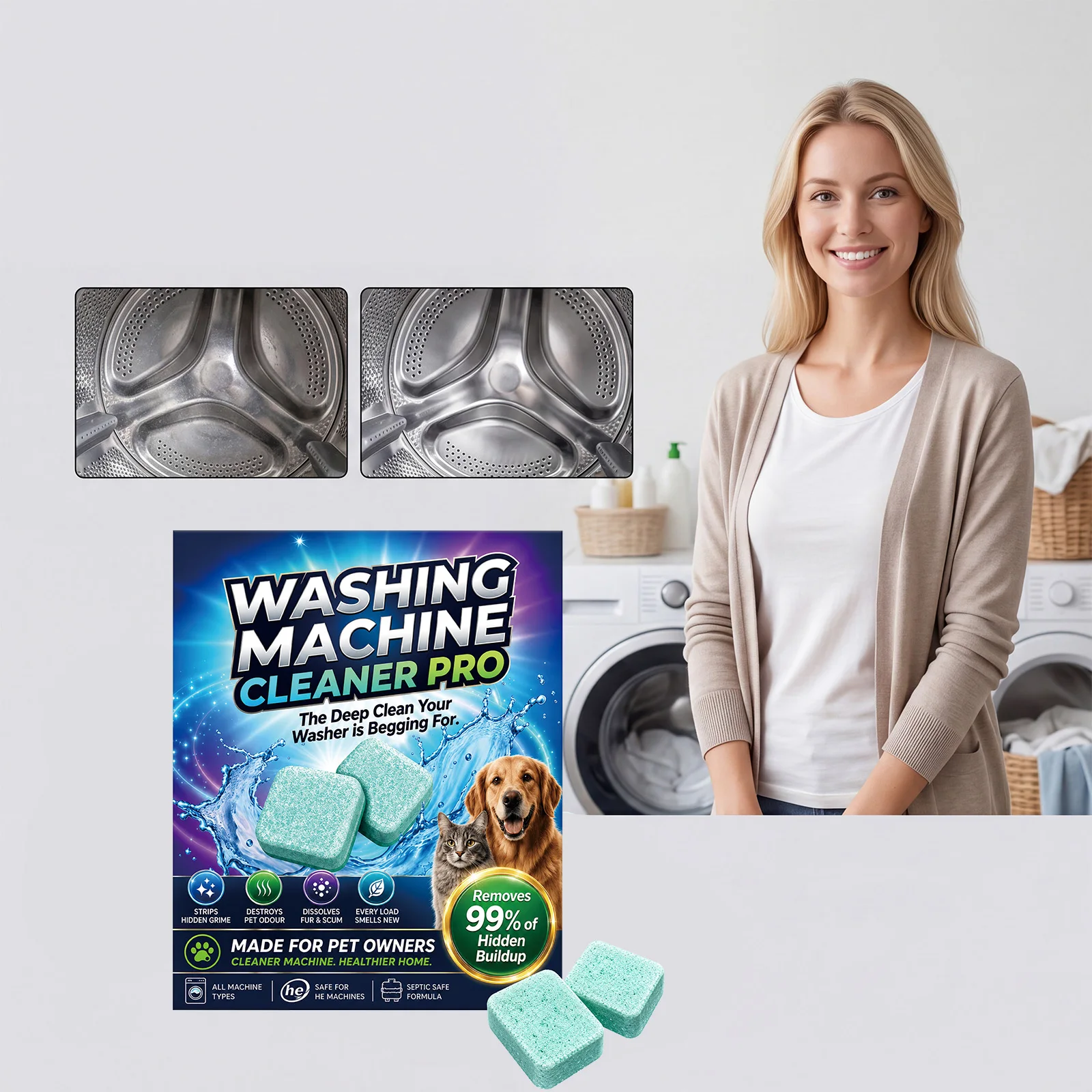 Washing Machine Cleaning Tablets Mold Dirt Remover Deodorizing Household Laundry Tub Deep Cleaning No Clog Residue Free 12PCS