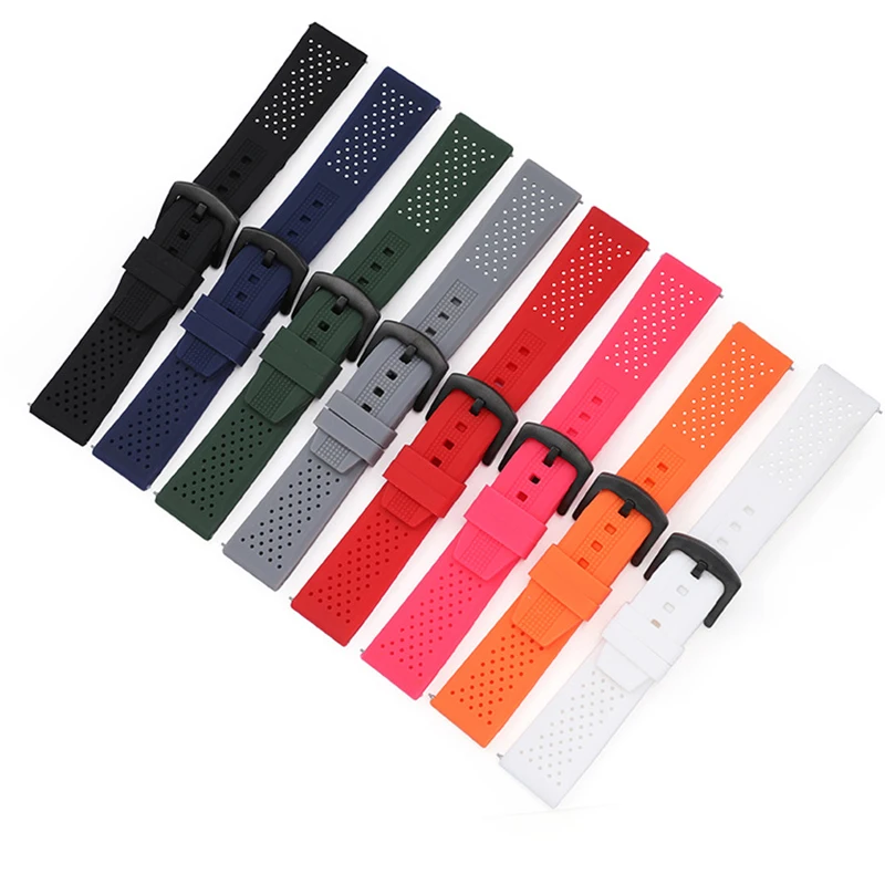 Silicone strap 20mm 22mm breathable porous quick release bracelet Smart watchband for Huawei for Samsung watch