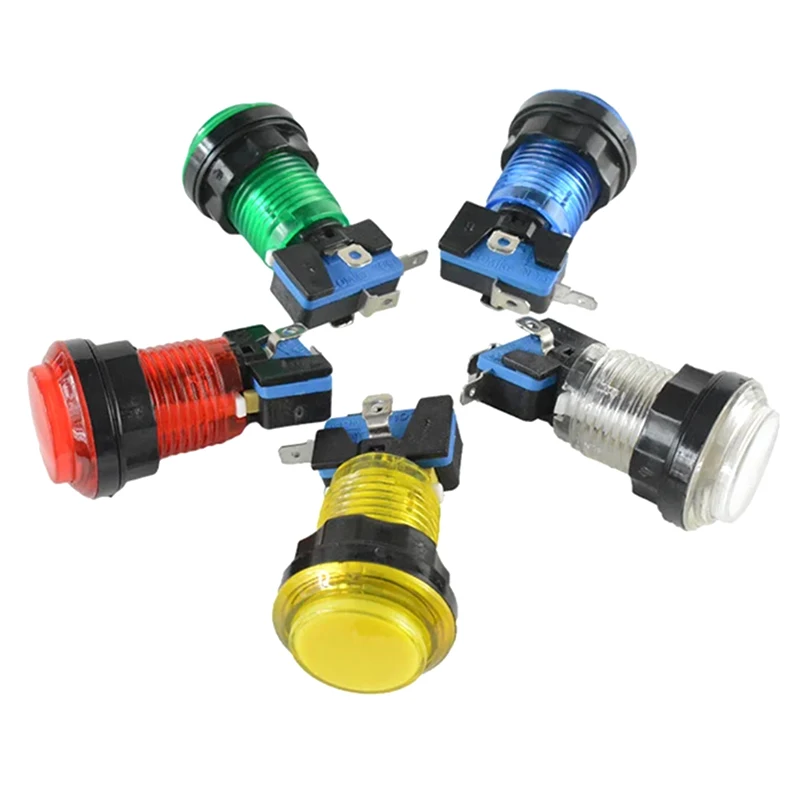 1Set Durable Round Lit Illuminated Arcade Video Game Push Button Switch LED Light 5V/12V Blue Red Green White Yellow