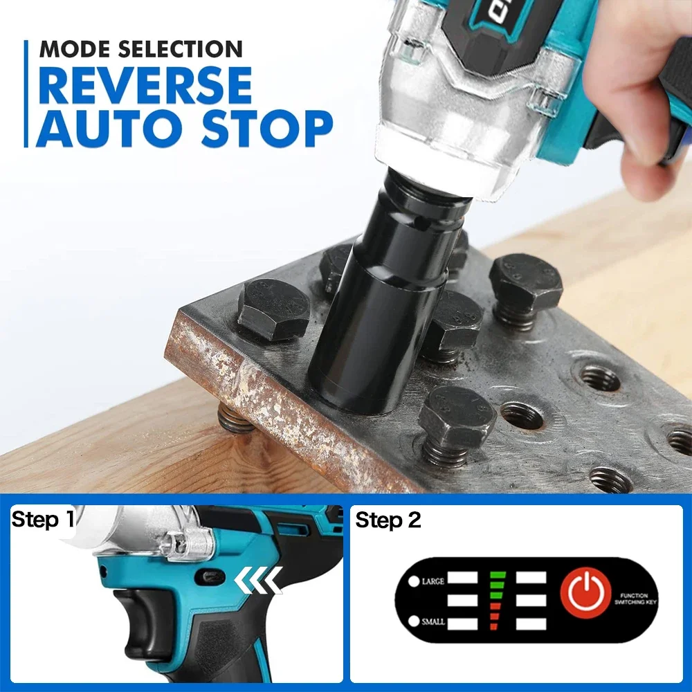 2 IN 1 350 N.M Brushless Cordless Electric Impact Wrench 1/2 inch Screwdriver Socket Power Tools for Makita 18V（No Battery）