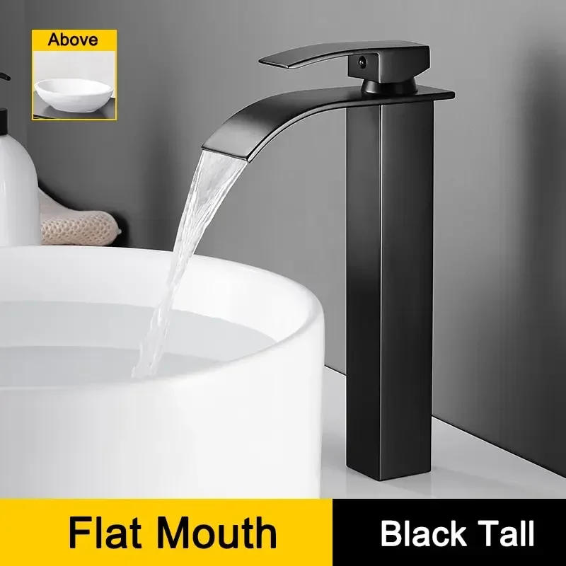 Bathroom Waterfall Basin Sink Faucet Black Faucets Brass Bath Faucet Hot&Cold Water Mixer Vanity Tap Deck Mounted Washbasin tap