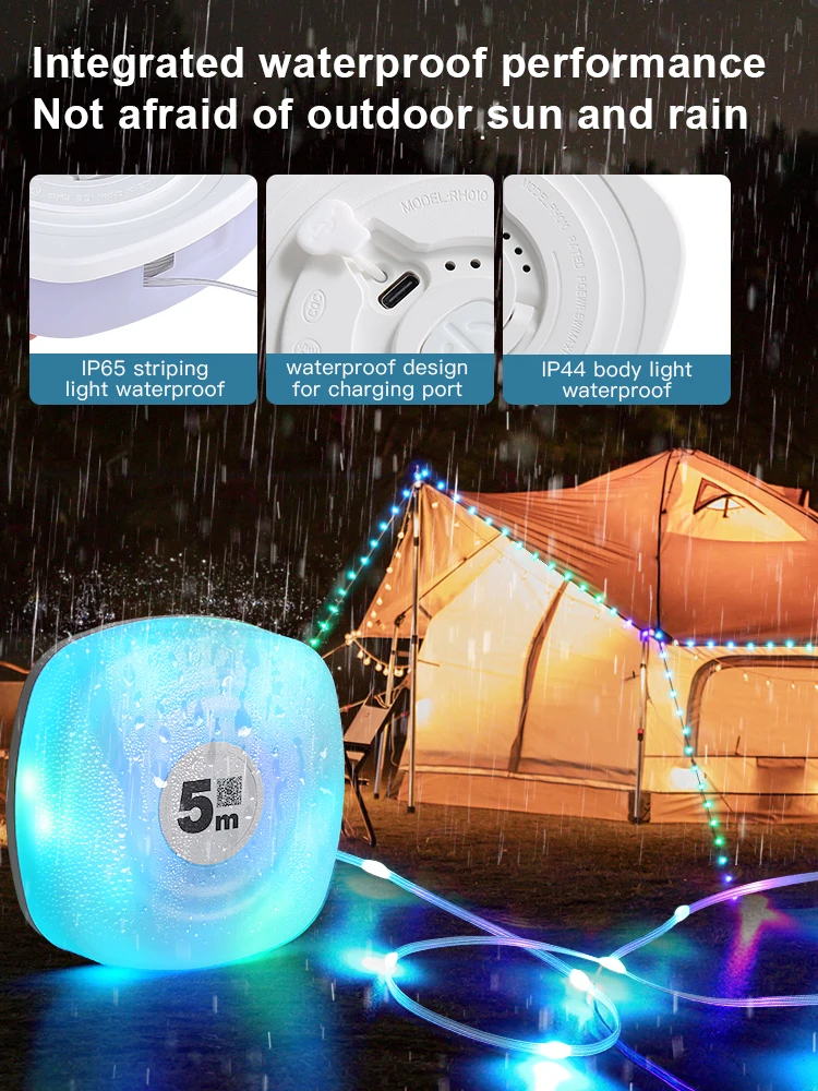 ANONYME LED Night Light Smart APP RGB Camping String Lights Outdoor Waterproof Rechargeable Christmas Decoration Atmosphere Lamp