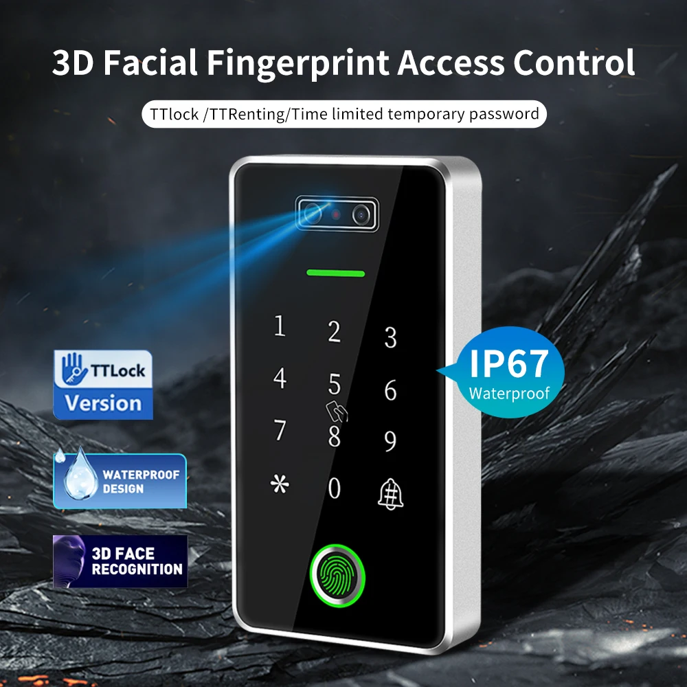 Metal IP67 Waterproof Access Control TTLock App Control Facial Recognition Device RFID M1 Card Fingerprint Reader for Door Lock