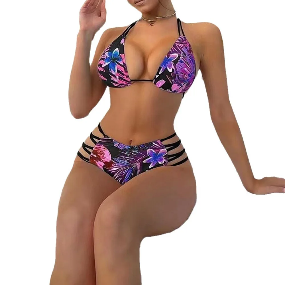 Bikini con estampado multicolor para mujer, traje de baño adelgazante para exteriores, novedad de 2024