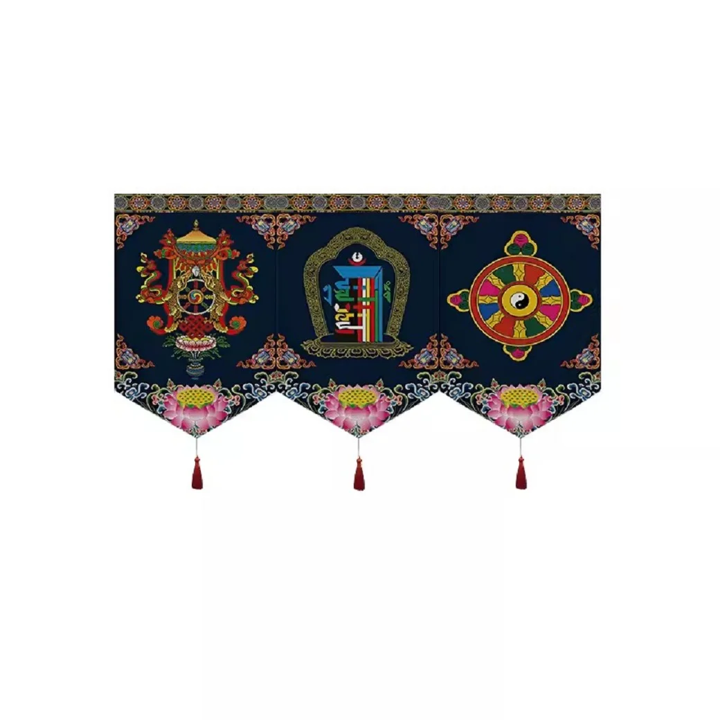 Tibetan Ethnic Short Curtain, Horizontal Beam Wall Door Half Curtain, Velcro Decorative Cloth, triangular Part