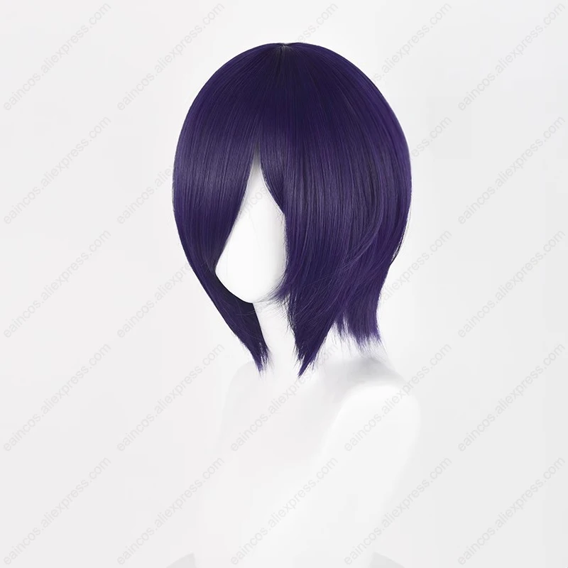 Peruka Touka Kirishima peruka do Cosplay Toka Kirishima 30cm ciemny fiolet krótkie włosy odporne na ciepło peruki syntetyczne