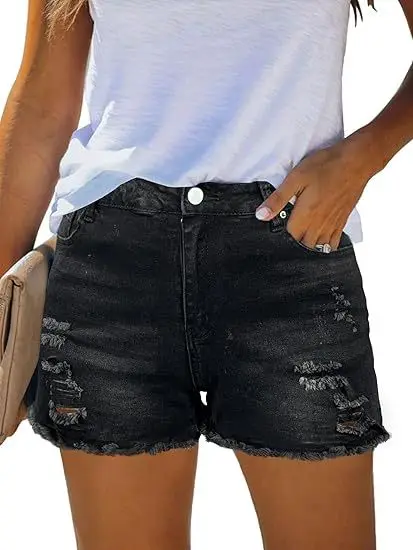 Casual Vintage Denim Shorts High Waist Ripped Light Fade Shorts Slim Fit Distressed Summer Shorts Frayed Edge Sexy Hot Pants view 4