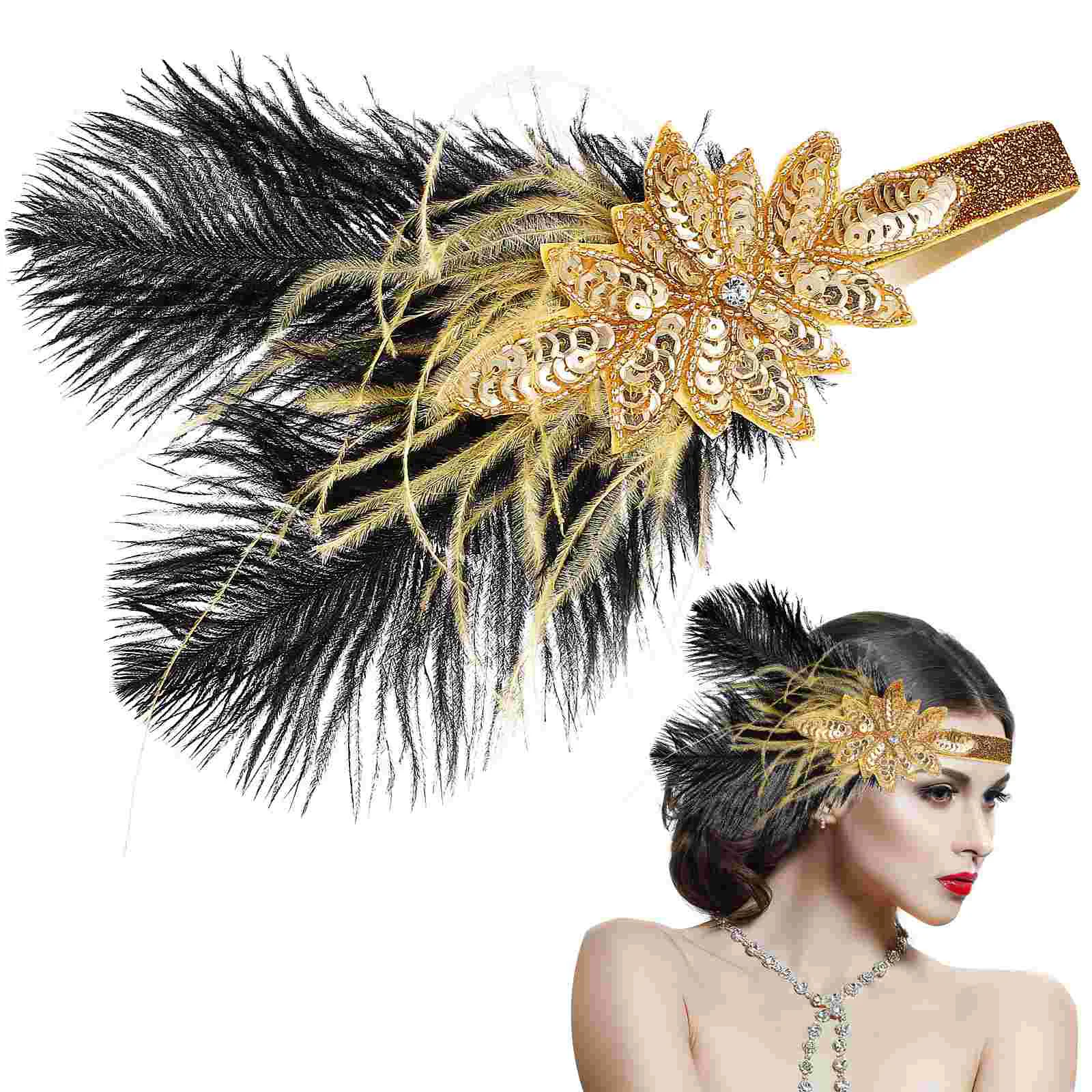 

Plume Headpiece Decorate Women Outfits Elastic Headbands Bridal Hair Accessories for Vintage Sequin Glitter Charming