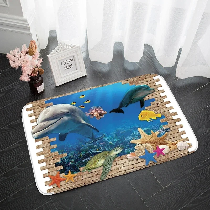 

Modern Area Rug Kitchen Mat Anti-slip Underwater World Dolphin Absorbent Bath Mat 3D Print Long Bedroom Entrance Doormat Tapis