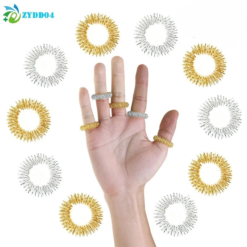 

●10pcs Stainless Steel Finger Massage Ring Acupuncture Ring Therapy Relax Blood