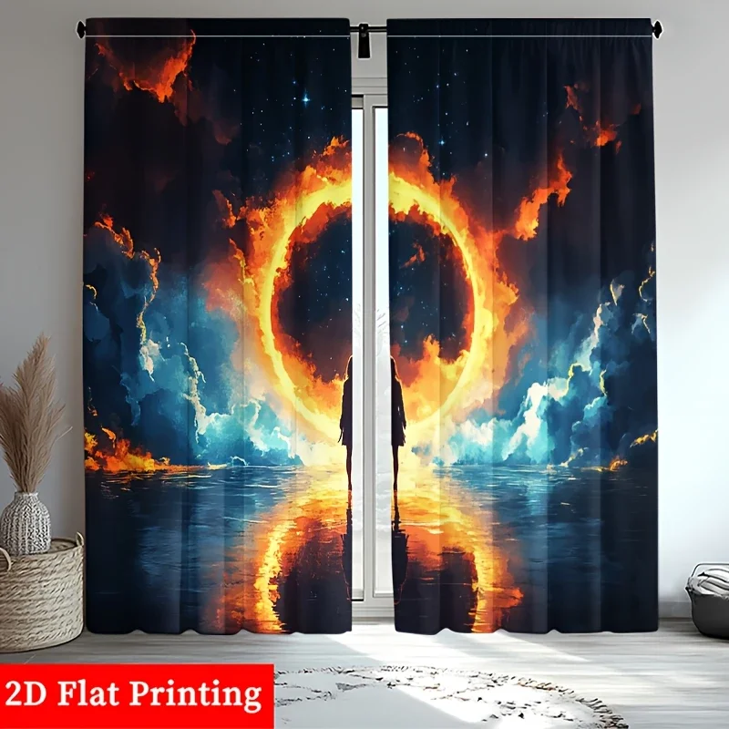Science fiction and fantasy theme Print Drapes Room Darkening Window Curtains Home Decor,Rod Pocket Blackout Curtains Bedroom
