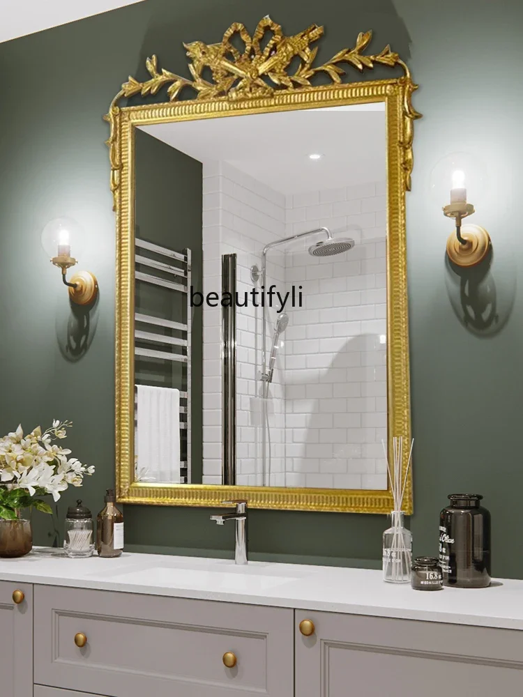 

NEW Retro smart bathroom mirror with light porch bedroom anti-fog makeup mirror carved wall mirror