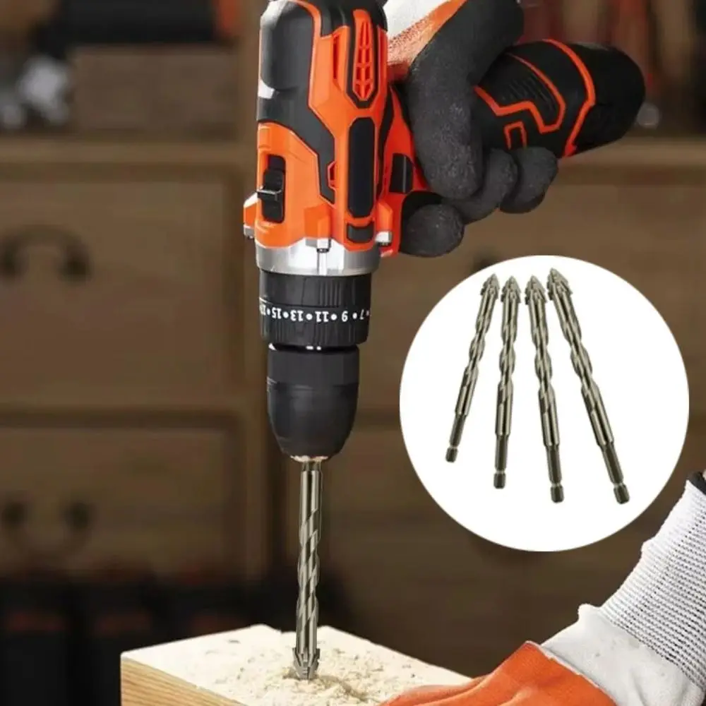 5pcs Four-Flute Eccentric Drill Bit 6/8/10/12mm High Hardness Drilling Head Precision Drilling Serrated Glass Tile Punching Bit
