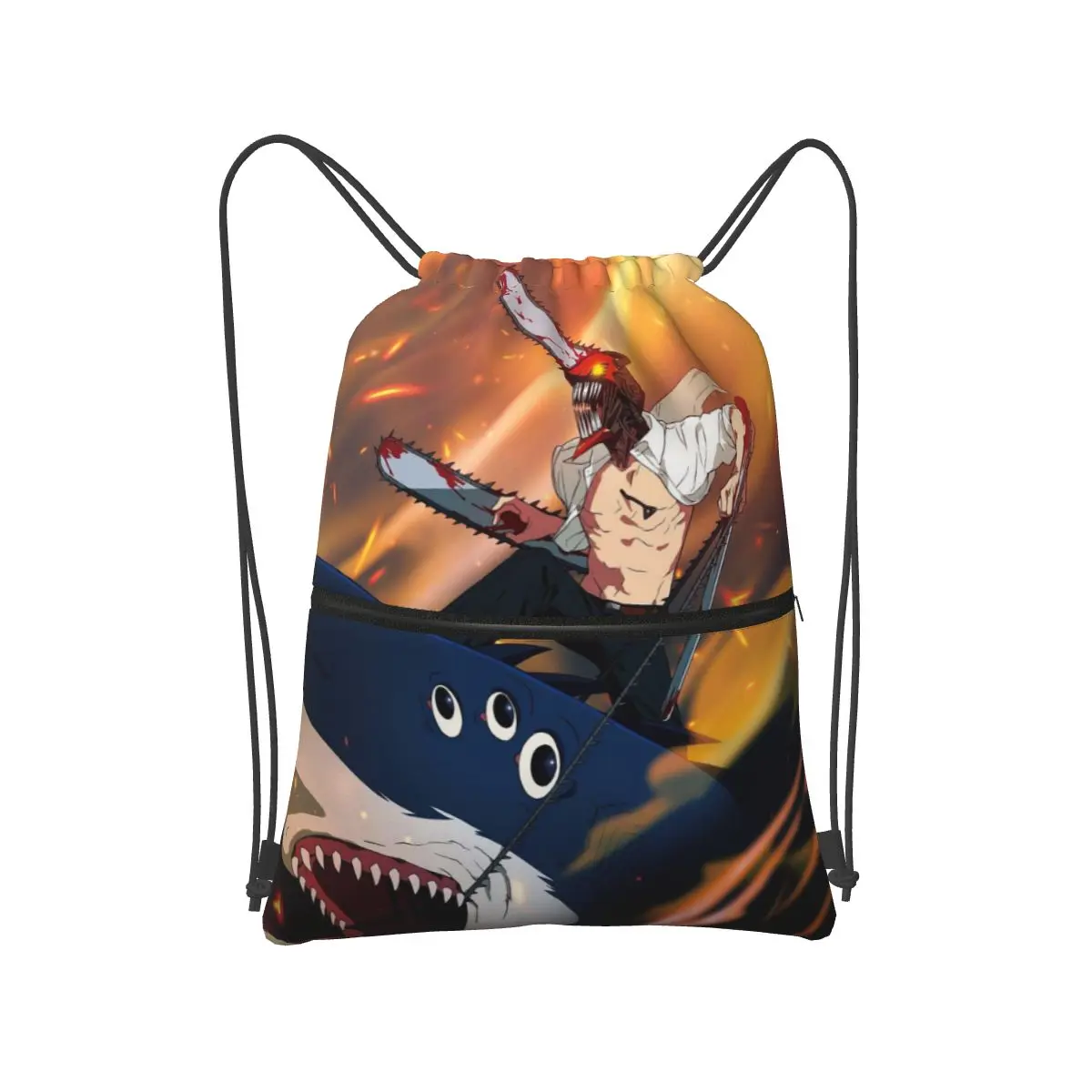 

Рюкзаки с изображением аниме-персонажей Shark и Denji Chainsaw Man, многофункциональные спортивные сумки на шнурке с карманами, сумки для книг, сумки для путешествий и учебы