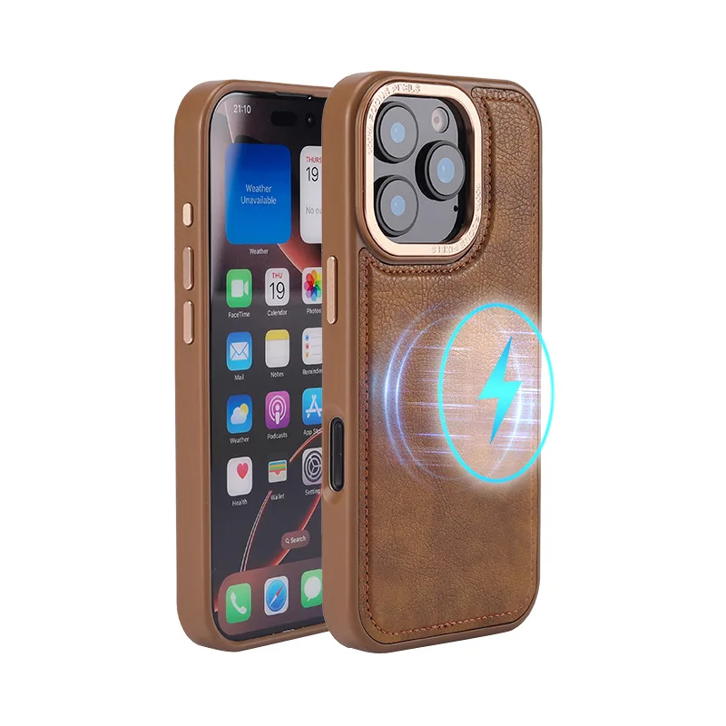 

Для Iphone 16, 15, 14, 13, 12 Pro Max Plus, чехол для телефона, магнитная беспроводная зарядка, деловой кожаный противоударный чехол с вышивкой в стиле ретро