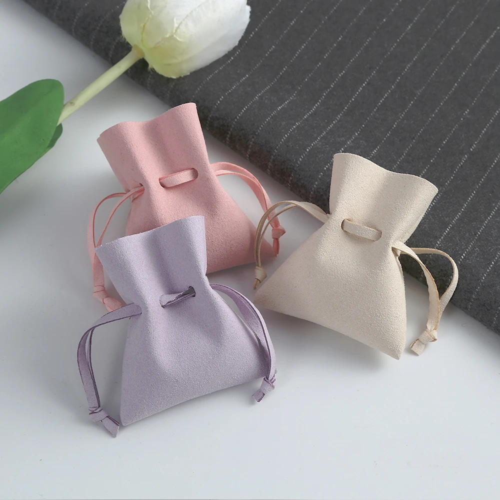 5 pak Microfiber Suede massal perhiasan tas hadiah kantong cincin anting pernikahan perjalanan serut Organizer tas kecil