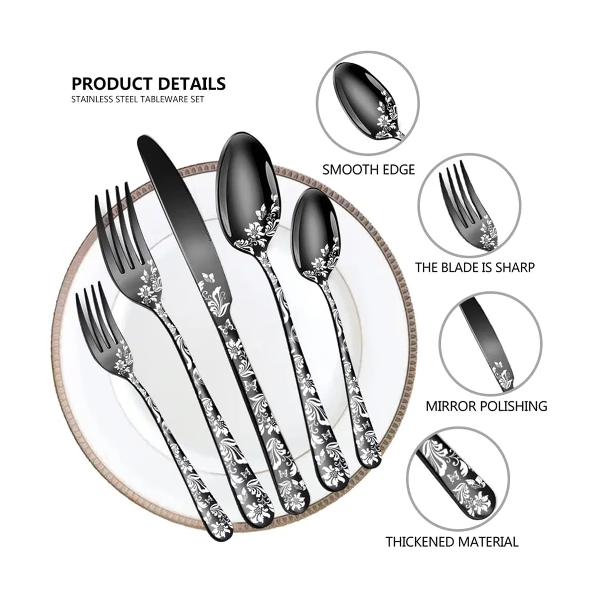 스테인리스 스틸 은식기 커트레이 세트, 독특한 패턴 디자인, 디너 나이프 포함, 4 인용, 20 종 세트
