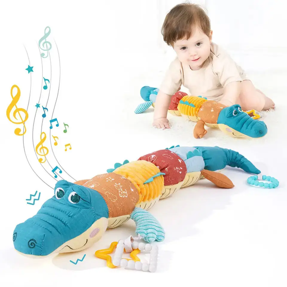 Jouet en peluche crocodiles pour bébé, jouet musical UNIS issant mentaires oriel, hochet pour nouveau-né et tout-petit, couleurs vives