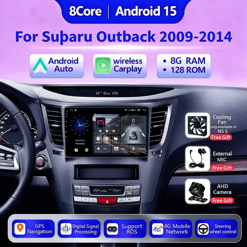 For Subaru Outback 2009 2010- 2014 Android 15 Car Radio Wireless Carplay DSP GPS Navigation Auto Multimedia Video Stereo Player