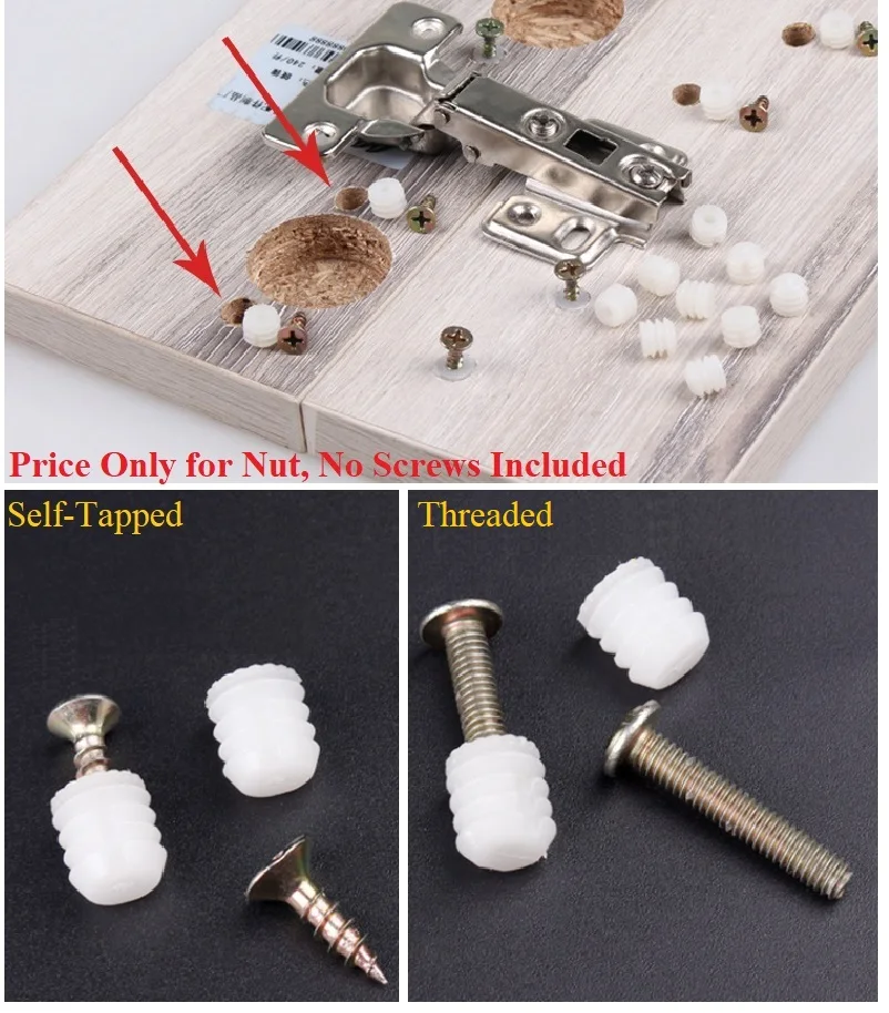 1000Pcs Plastic M4 Knock-in Threaded Nut Inserts For Furniture Cabinet Hinge