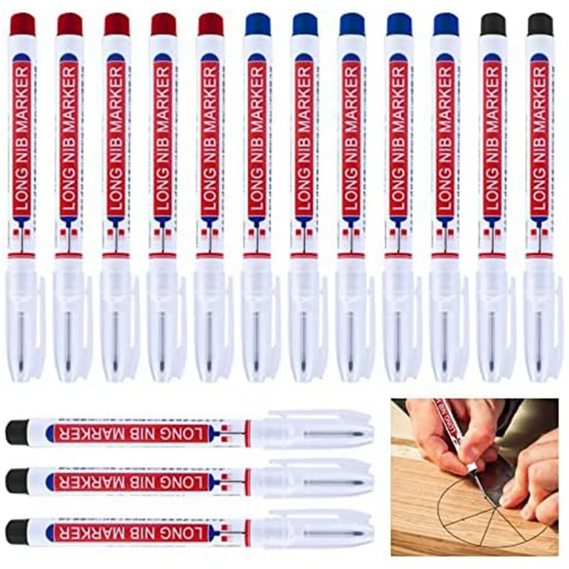 15 Piece Long Nose Marker Waterproof Deep Hole Marker Carpenter Ink Marker 3 Colors