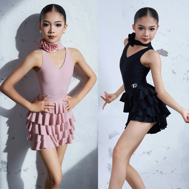 

Новинка 2025, профессиональное платье для латинских танцев, топ с рукавами для девочек, юбка-тортик для латинских танцев, детская одежда для соревнований по латинским танцам, SL13567