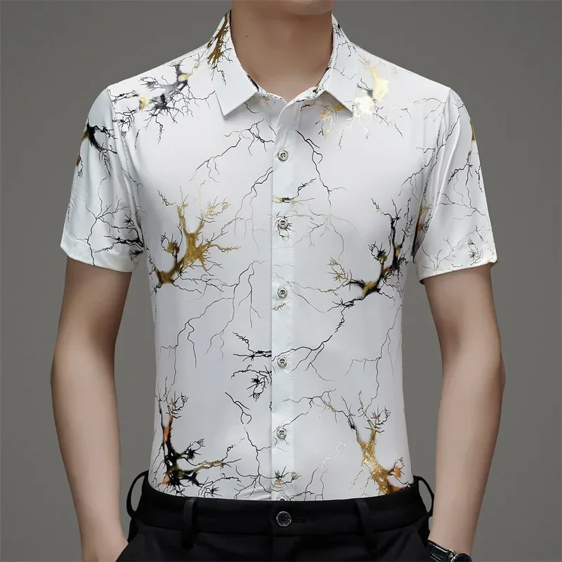 Terno floral de manga curta personalizado masculino, top fino casual solto, verão