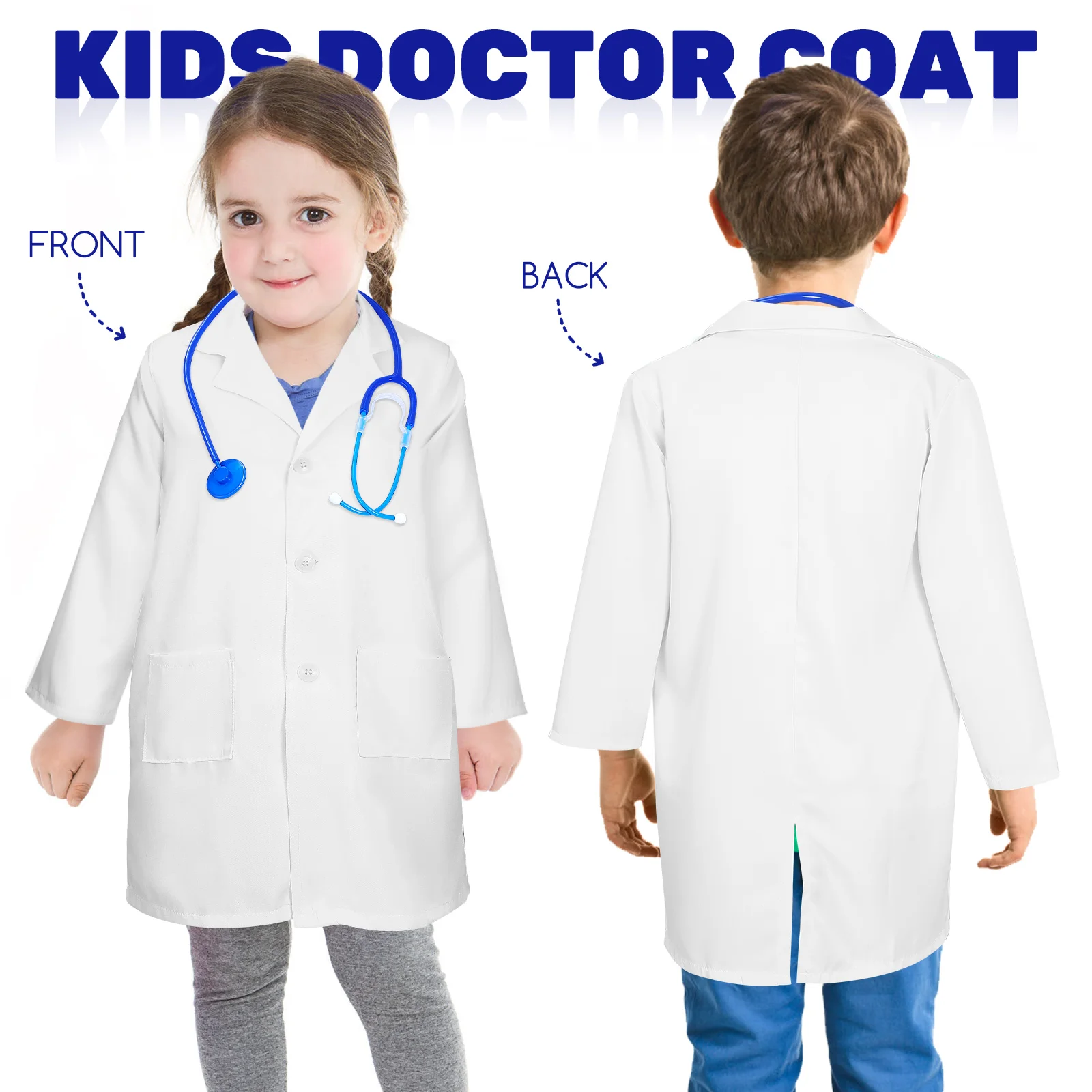 White Coat Kids Costumes Lab Scientist Toddler Doctor 12100X7700X100CM Kit For Dress Up Clothes Scrubs Boys Child