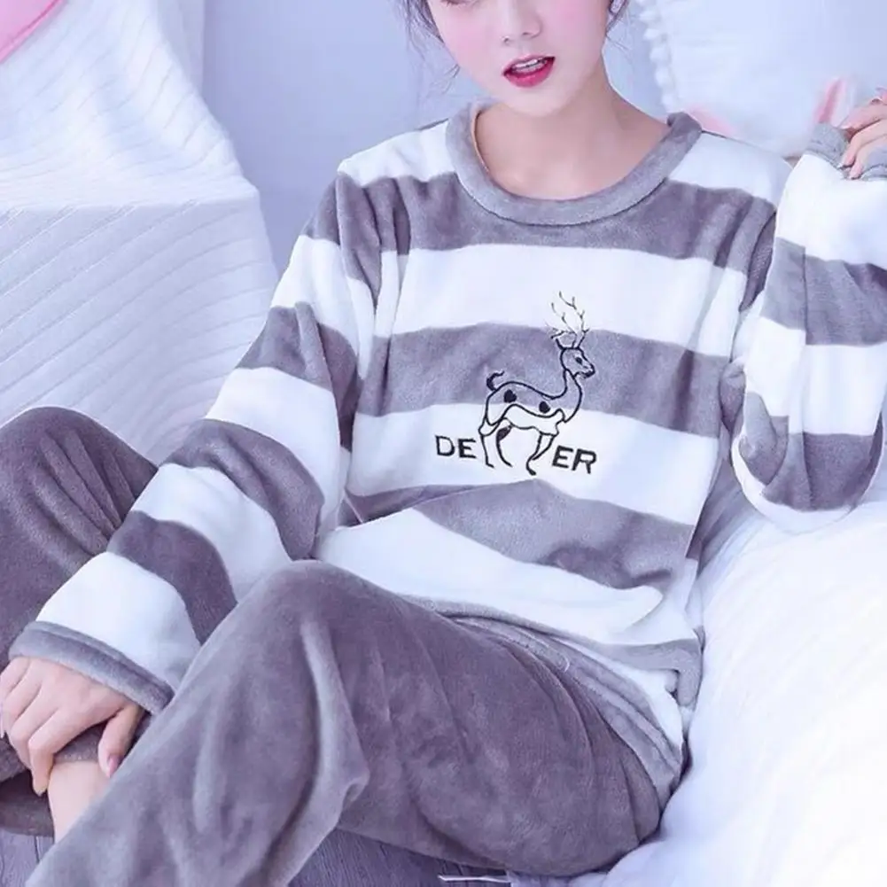 

Women's Autumn Winter Warm Flannel Women Pyjamas Sets Thick Coral Velvet Long Sleeve Cartoon Sleepwear Thin Flannel Pajamas Set