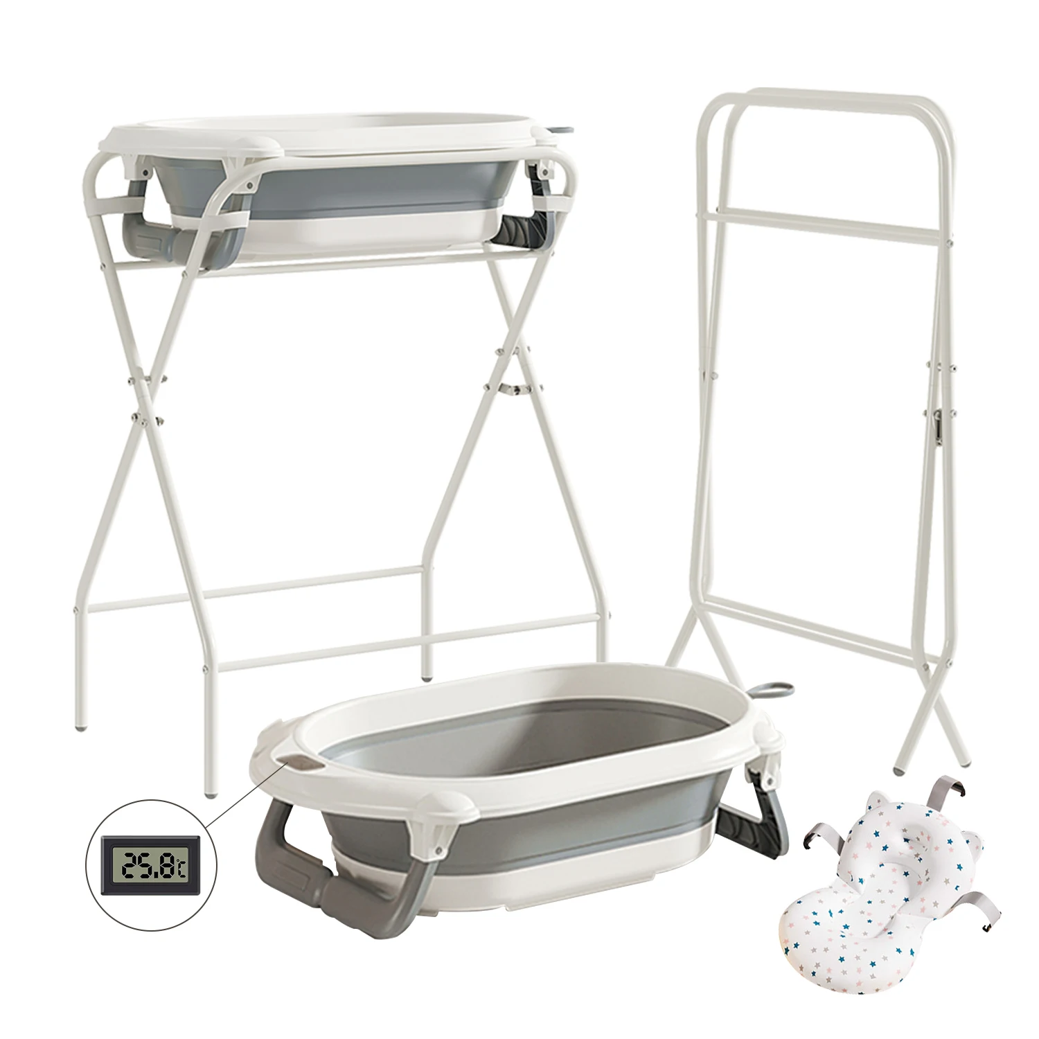 Baignoire bébé 3 en 1 avec support, baignoire pliable pour bébé de la naissance à la petite enfance 